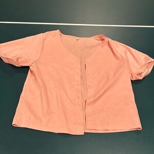 Pink button down short sleeve blouse